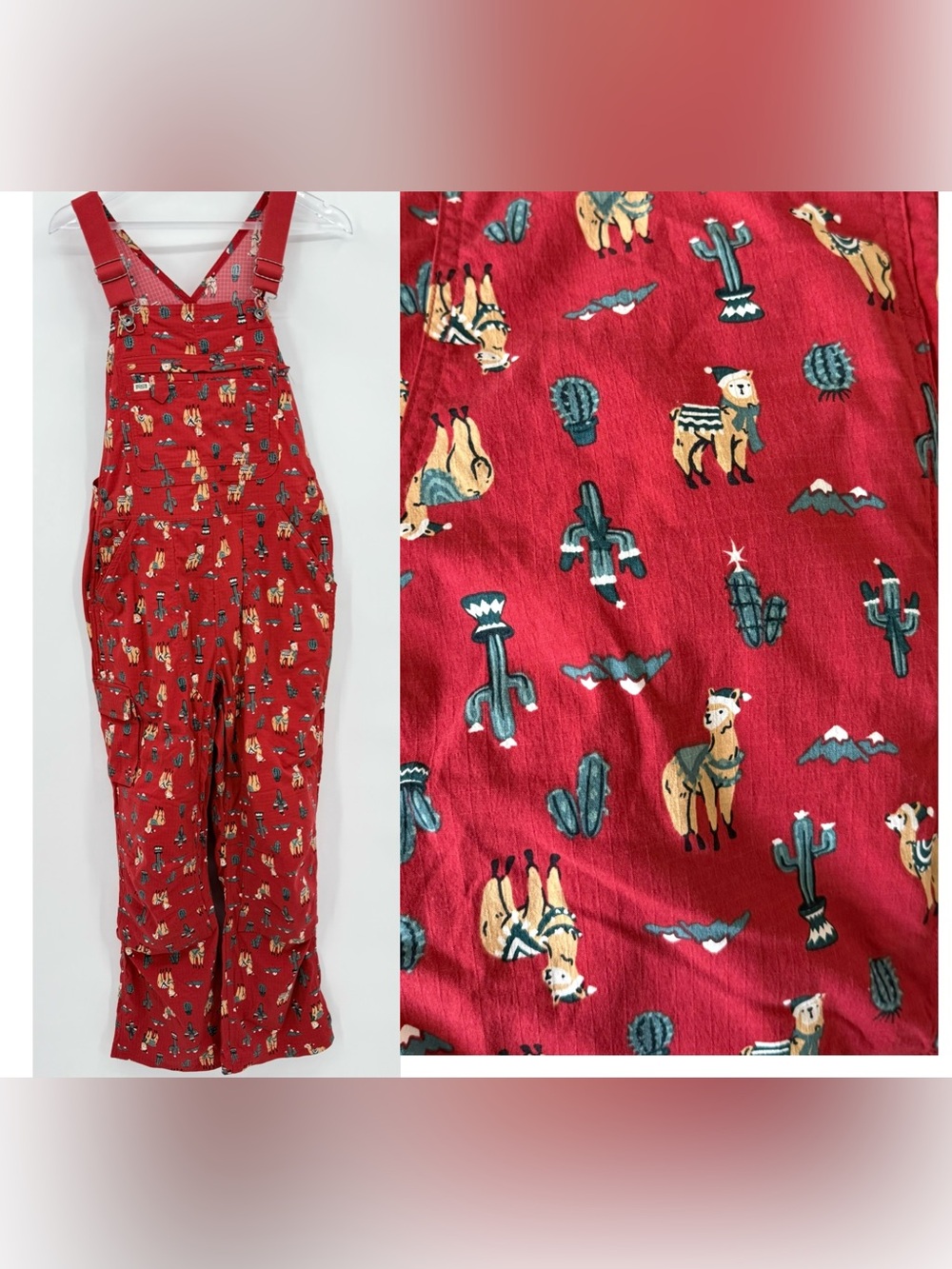 Duluth Trading Co Red Llama Cactus Heirloom Gardening Bib Overalls Small 29